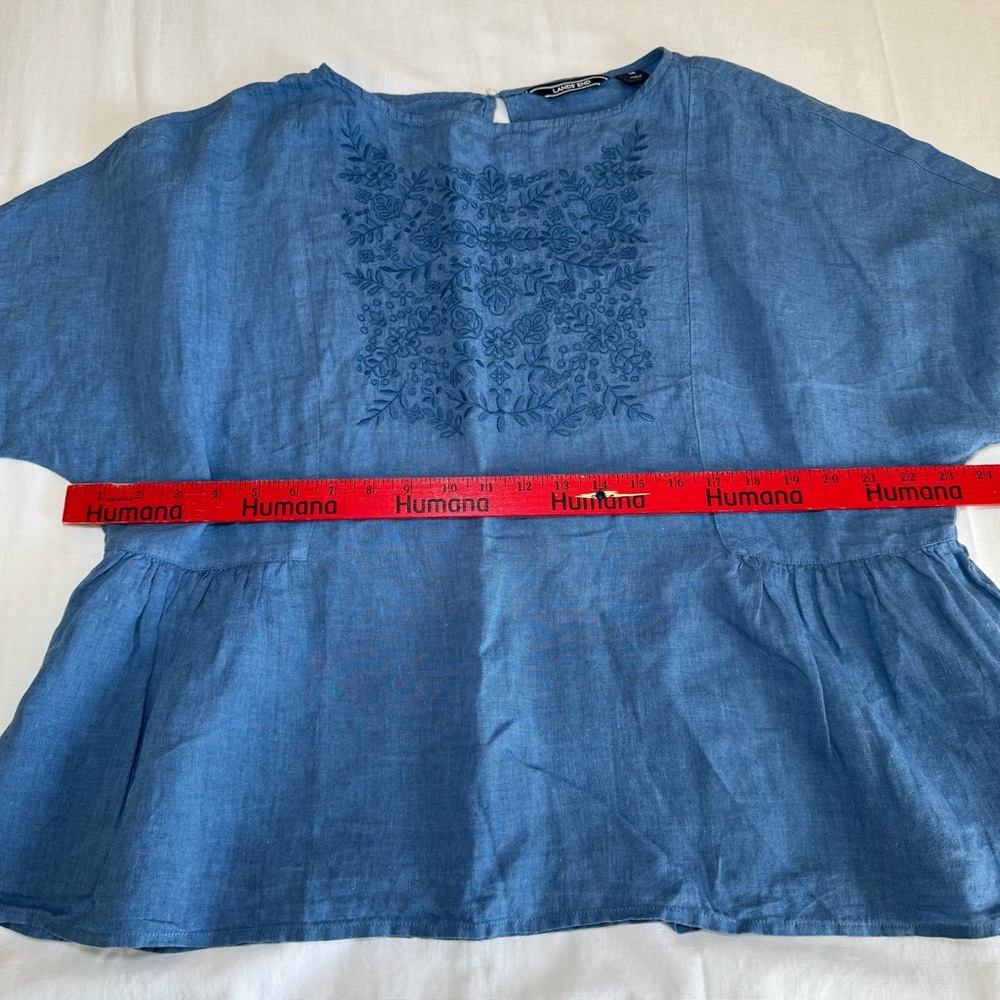Lands End Women Size 16 Embroidered 100% Linen Blouse Peplum Top Cottage Core - Picture 4 of 10